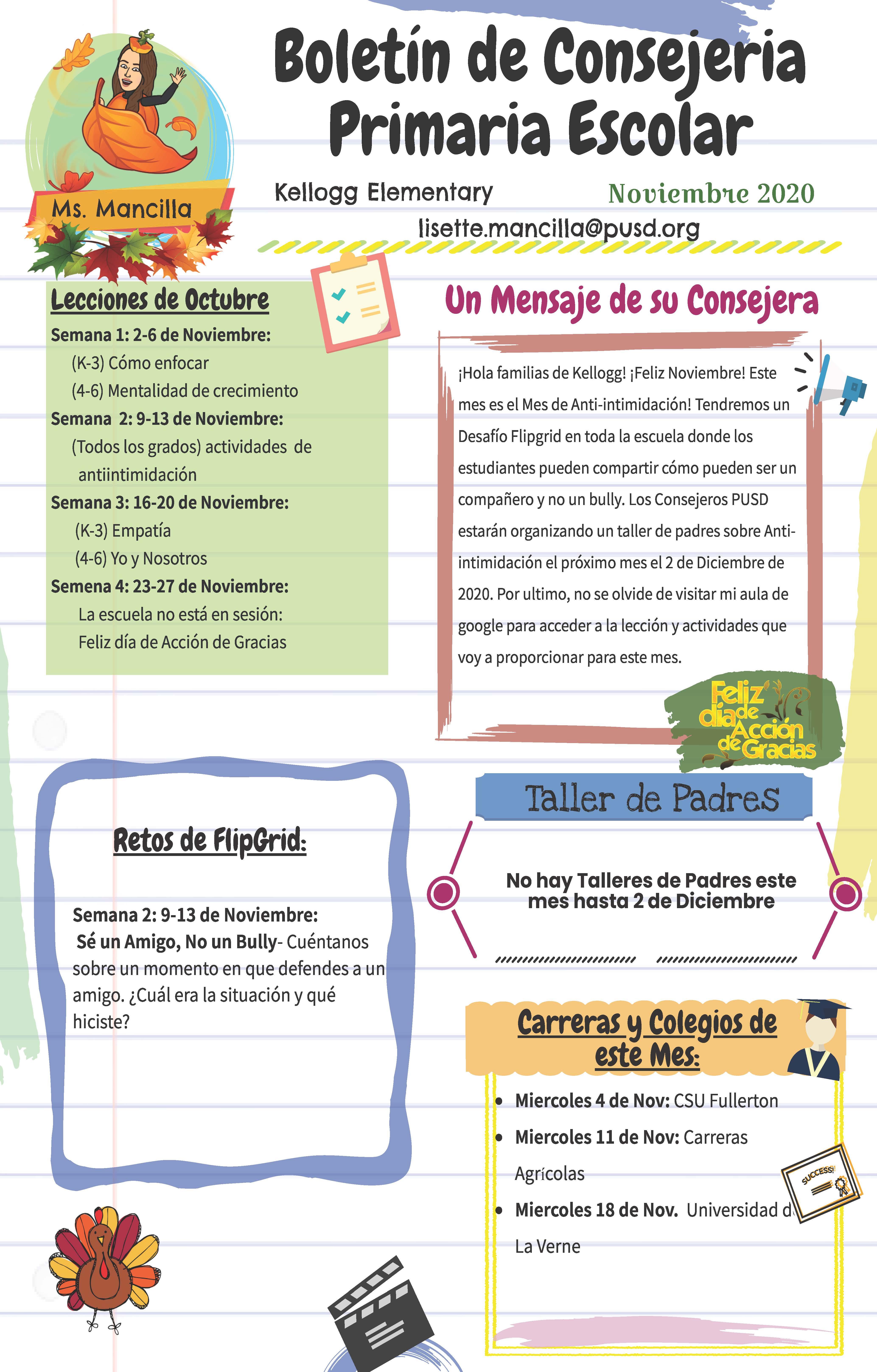 NOV 2020 Newsletter Spanish text 